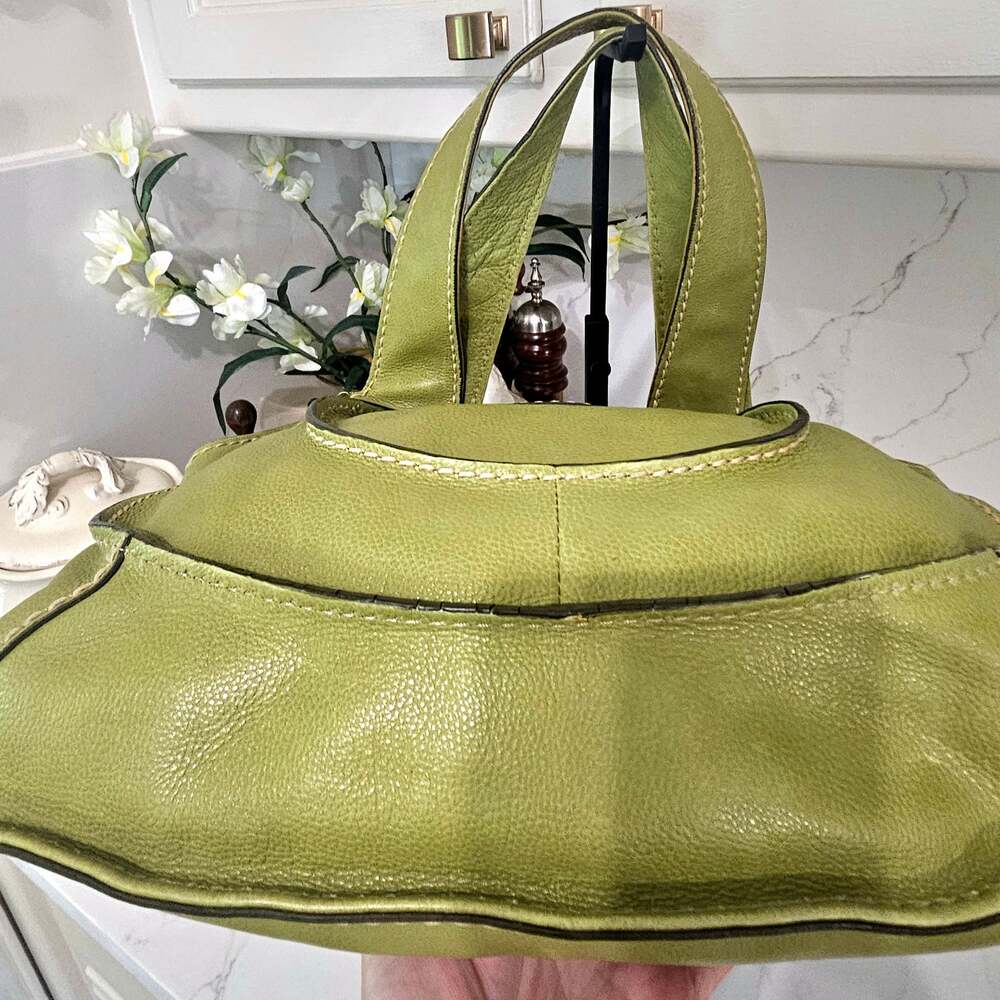 Fifty Four Fossil Green Leather Shoulder Bag with Bamboo-Style Toggle Closure - Picture 5 of 10
